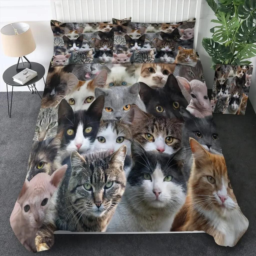 Cats Grey And White Cats Comfortable Duvet Quilt Cover Pillowcase Bedding Set Children Bedroom Decoration Home Textile