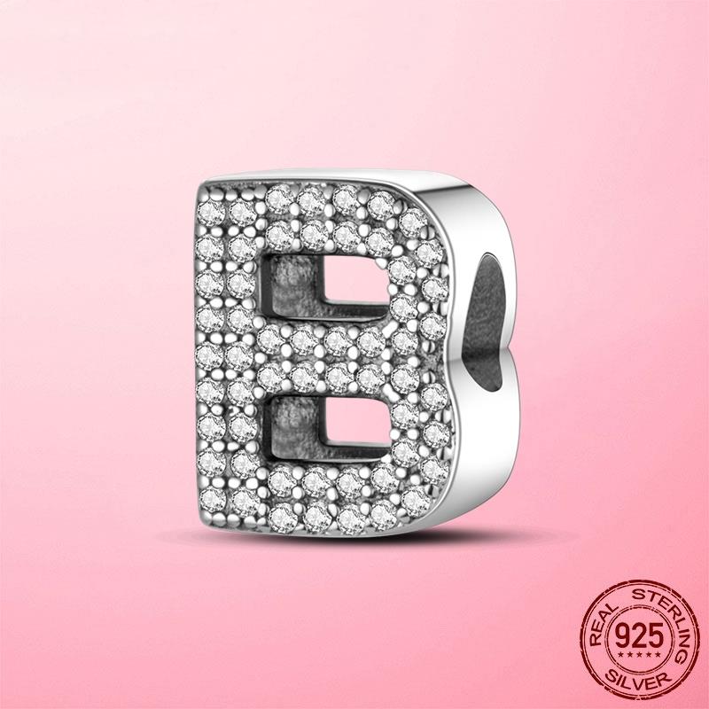 Hot Original 925 Silver Letter CZ Zircon A To Z 26 Letter Charms Beads Fit MULA Charms Bracelet Silver 925 Jewelry