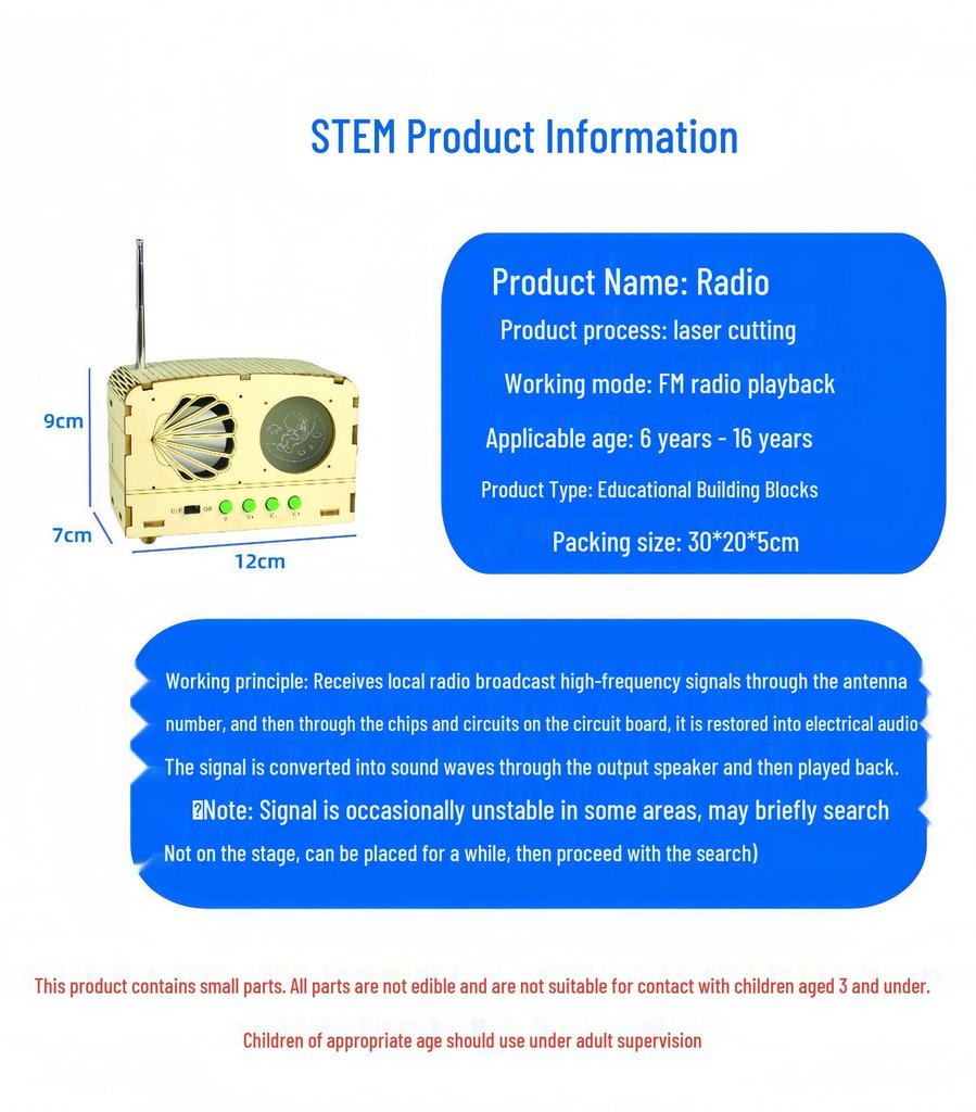 Cross-Border STEM DIY Wooden Radio Kit for Kids - Educational Science Gift