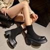 Большие размеры 41 42 43 Новые зимние ботильоны на платформе с круглым носком, женские лоскутные ботинки на толстом высоком каблуке с молнией в стиле панк-байкер