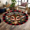 Cute Reindeer with Festive Lights Print Round Rug, Living Room, Bedroom, Playroom Carpet, Non Slip Floor Mat, Gift
