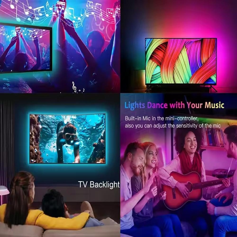 Светодиодные ленты с Bluetooth управлением RGB светодиодные ленты для ТВ USB 5V светодиодная лента для подсветки ТВ, украшения комнаты для вечеринки, свадьбы
