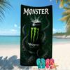 Пляжное полотенце с узором из логотипов Monster Energy - мягкое, впитывающее, можно стирать в машине. Легкое и современное, для плавания, незаменимо в путешествиях