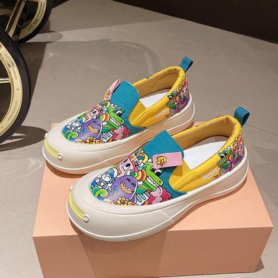 Женские парусиновые туфли на платформе 2025 Новая мода Повседневные Удобные С круглым носком Балетки Девушки Граффити Мультяшные Слипоны Кроссовки Лоферы
