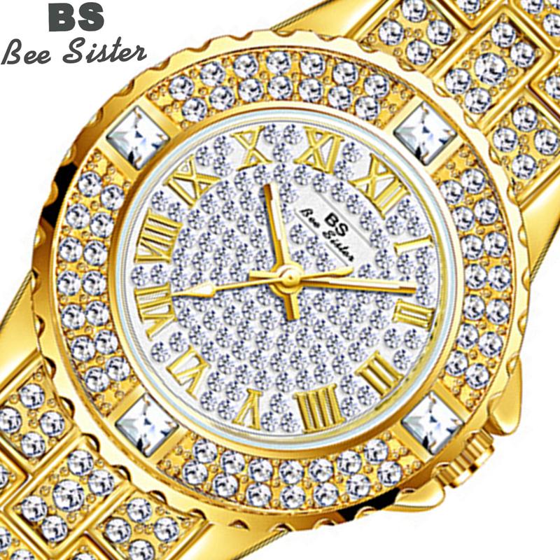 BEE SISTER BS Женские часы с бриллиантами Золотые часы Женские наручные часы Элитный бренд со стразами Женские часы-браслет Женские Relogio Feminino