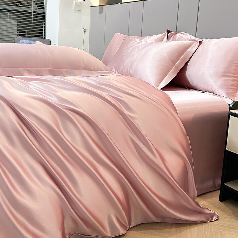 Summer Ice Silk FourPiece Bed Hat Imitation Tencel Quilt Cover Cool Silk Bed Sheet Washed Silk Quilt Cover