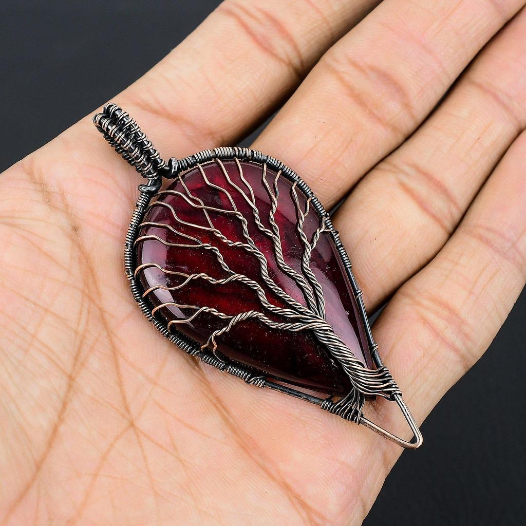 Tree Of Life Red Flash Labradorite Pendant, 999 Copper Wire Wrapped Jewelry, Gemstone Jewelry Pendant, Handmade Wedding Gift Jewelry