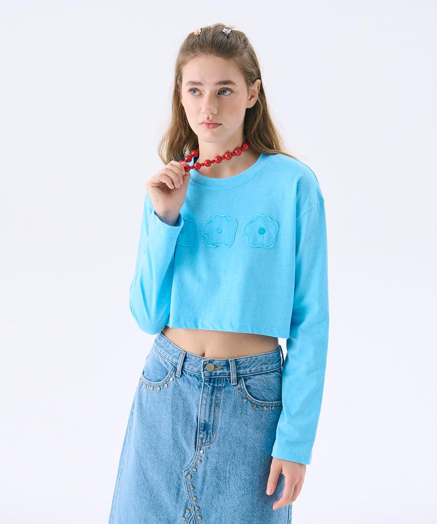 JUNEJUNE SPACE Flower Applique Crop T_Sky