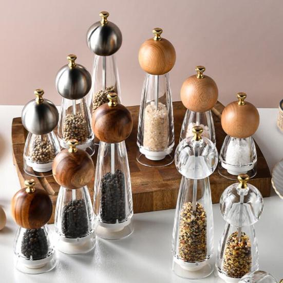 Pepper Grinder Transparent Thickness Adjustable 6/8 Inches Handheld Manual Spice Masher Salt Shaker Kitchen Gadget