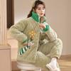 Coral Velvet Three-layer Padded Padded Jacket and Pyjamas for Women Winter Flannel Home Suit with Extra Thick Warm Zipper and Velvet