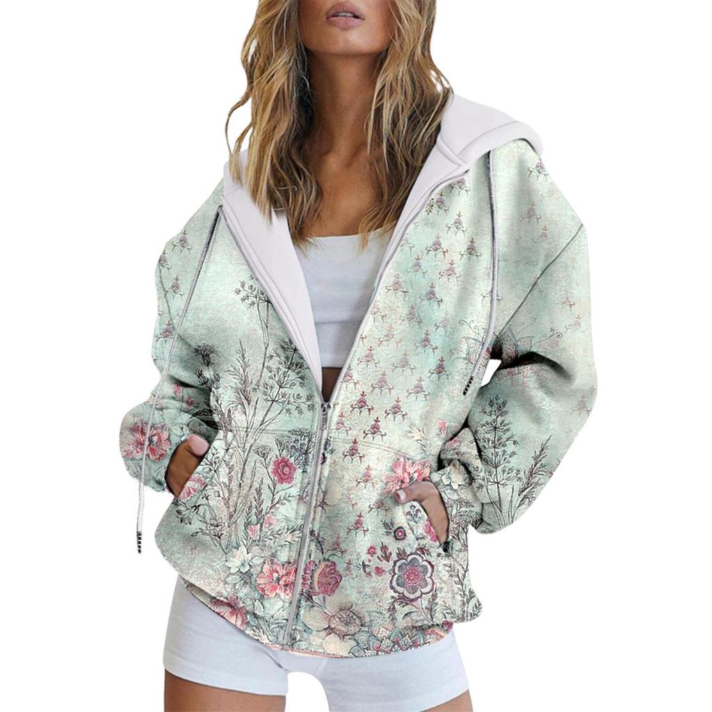 Зимняя толстовка с капюшоном с принтом, спортивная одежда, пальто для женщин, толстовки с капюшоном на молнии и 3D-карманом, осенняя женская одежда