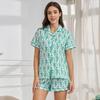 Summer Women Short Sleeve Top and Shorts 2 Piece Set Pajamas Female Fashion Sleepwear Cartoon Print Cardigan Pyamas Set Homewear