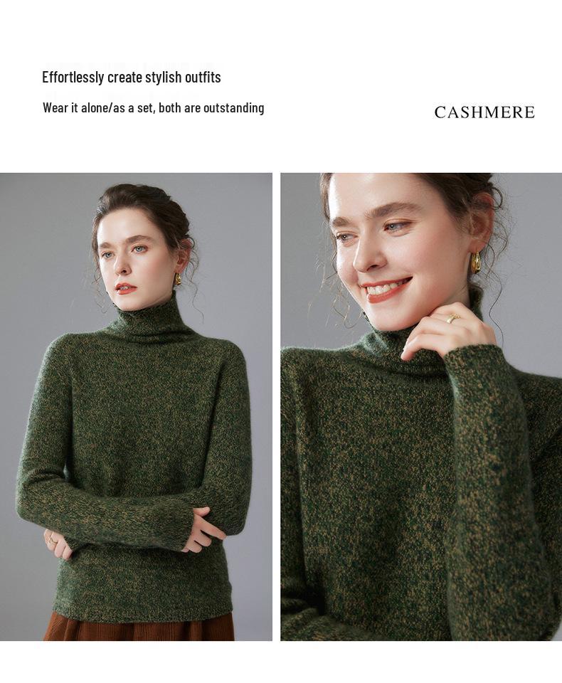 Women's High-Neck Cashmere Sweater: Autumn/Winter, Fancy Yarn, Loose, Thick, Long Sleeve Base Layer