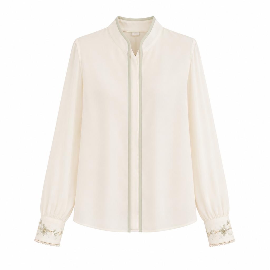 Wen Wan New Chinese Butterfly Embroidery Button Buckle Tassel Vest Stand Collar Bead Embroidery Long Sleeve Top Set P7171