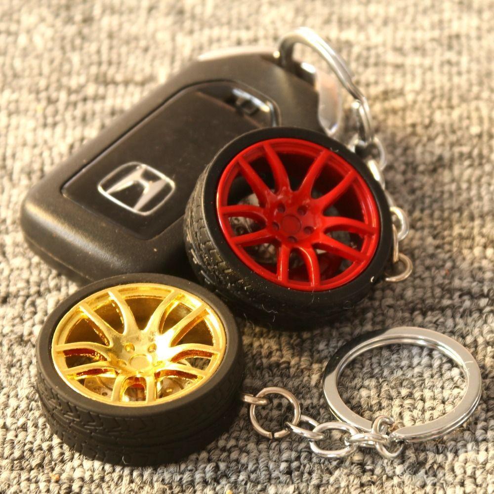 Zinc Zinc Alloy Wheel Rim Rubber Tire Keyring Simulation Tire Car Wheel Keychain Key Chain Car Lover Gifts