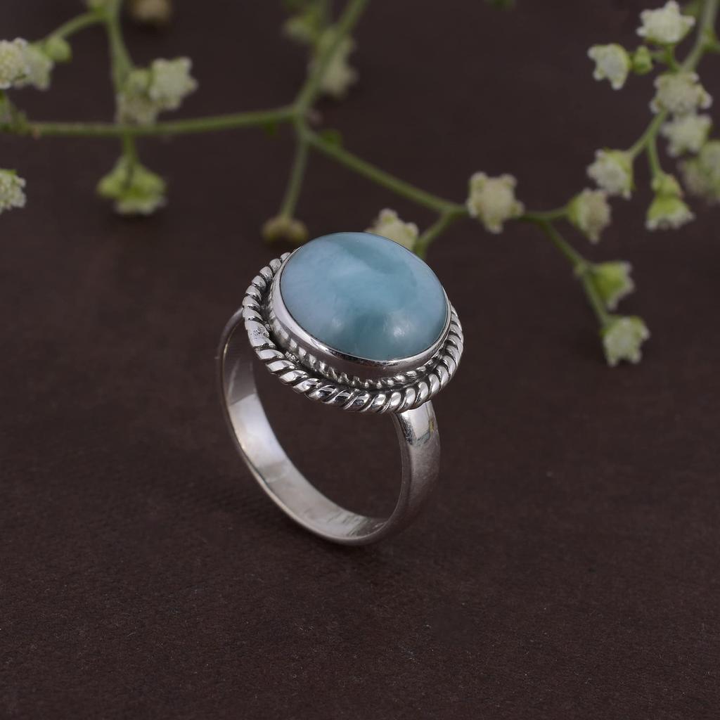 Кольцо Ларимар, Серебро 925 пробы, Заявление, Дизайнерское кольцо, Красивый подарок, Кольцо в стиле бохо, Серебряные украшения