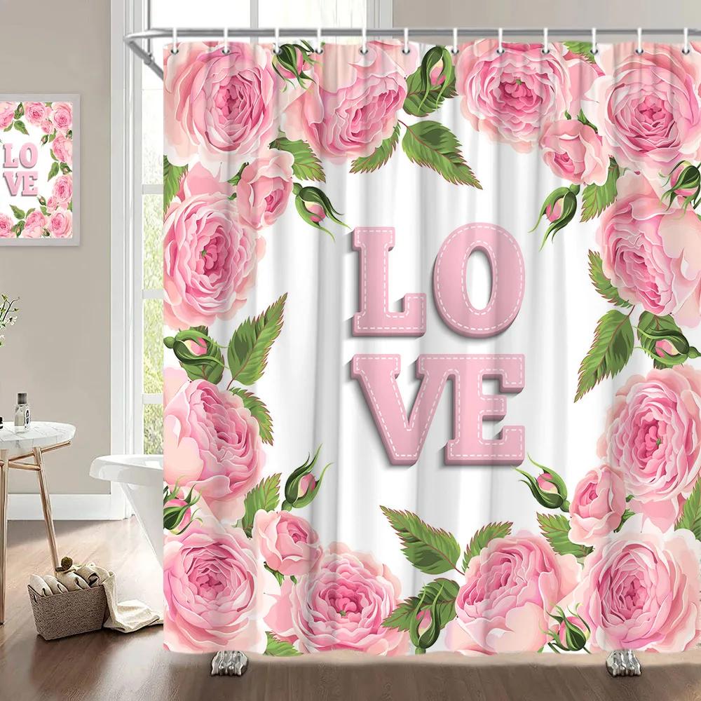 Занавеска для душа на День святого Валентина, Сердце из роз, Романтическое растение, Любовь, Губная помада, Полиэстер, Принт, Украшение для ванной комнаты