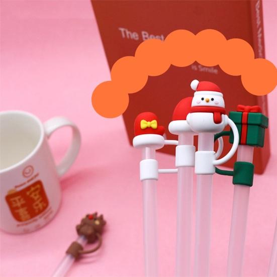 2Pcs Christmas Silicone Straw Cap 10mm Reusable Dust-Proof Straw Topper for Cup Party Decor Santa Claus Snowman