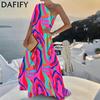 Women's Fashion Spring Autumn Solid Color Print High Waist Casual Dresses