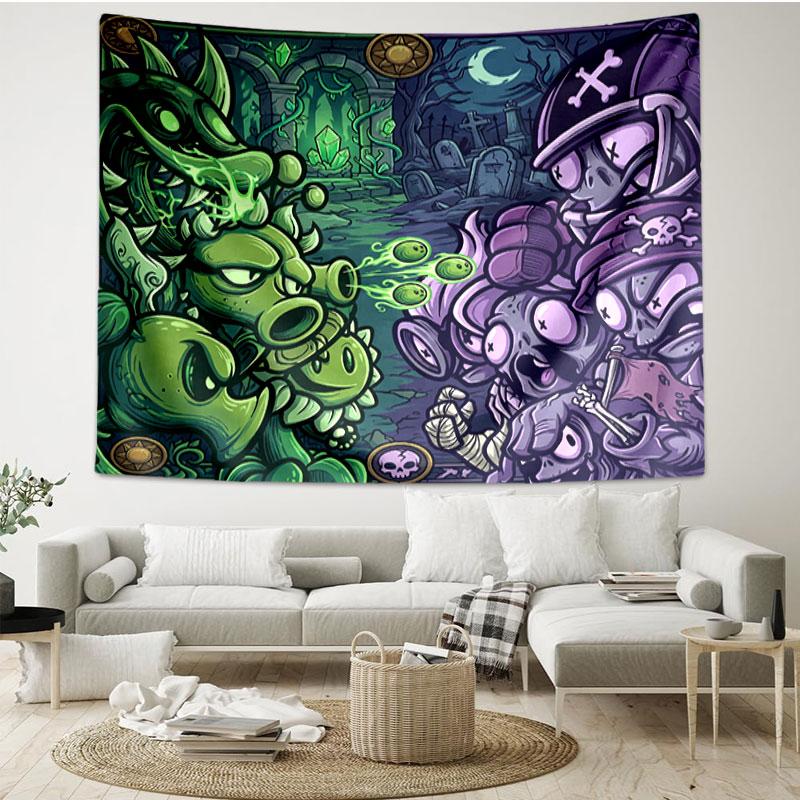Plants VS Zombies Print Tapestry - Portable Wall Decor Cloth, for Home, Dorm, Travel, Bedroom, Living Room - Ideal Birthday Housewarming Gift