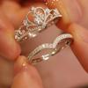 Stainless Steel 2PCS Crystal Crown Adjustable Ring Irregular Geometry Vintage Rings Set for Women Girls New Fashion Jewelry Gift