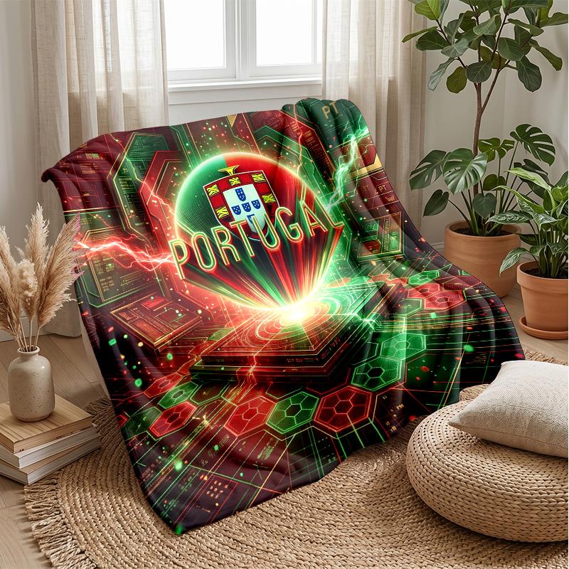 Portugal Football Printed Flannel Blanket Skin Friendly Warm Decorative Throw for Indoor Couch Bed Daily Use