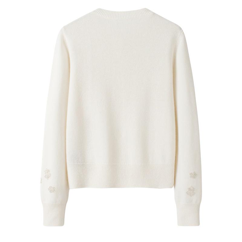 Женский толстый кашемировый кардиган на пуговицах, с ручной вышивкой бисером и вышитыми деталями