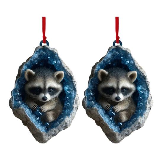 Geode Animal Decoration 2D Acrylic Forest Crystal Cave Little Animals Christmas Hanging Ornament for Xmas Tree Decor