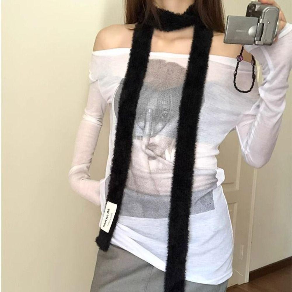 Solid Color Wool Shawl Y2K Long Narrow Scarves All-match Knitted Scarf Autumn/Winter