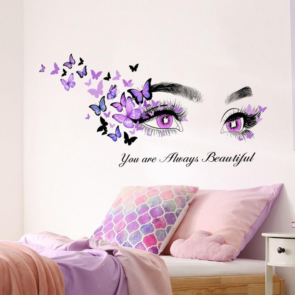 Vinyl Wall Stickers PVC Flying Butterfly DIY Wall Art Mural Eyelash Eyes  Living Room Decoration