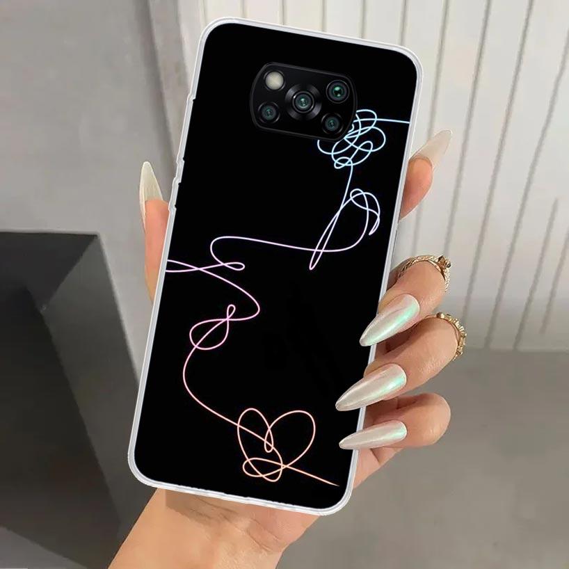 Люби Себя Цветочное Сердце Линия Kpop Чехол для Телефона для Xiaomi Poco X5 X6 X7 Pro F7 Ultra M7 Redmi 15 15C 13 13C 12 12C 10 10A 10C 9