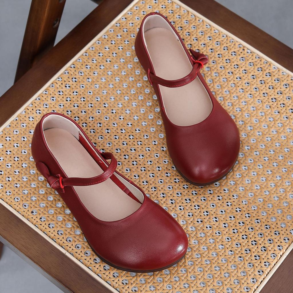 Туфли ручной работы в стиле ретро на плоской подошве из натуральной кожи с мягкой подошвой, удобные туфли для среднего и пожилого возраста, простые женские туфли на весну и осень