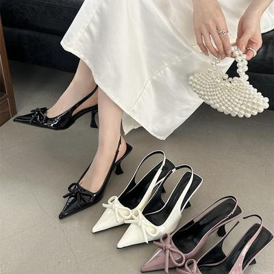 Высокие каблуки модная сумка голова пустая милый бант одинарная обувь острый носок шпилька сандалии женская обувь