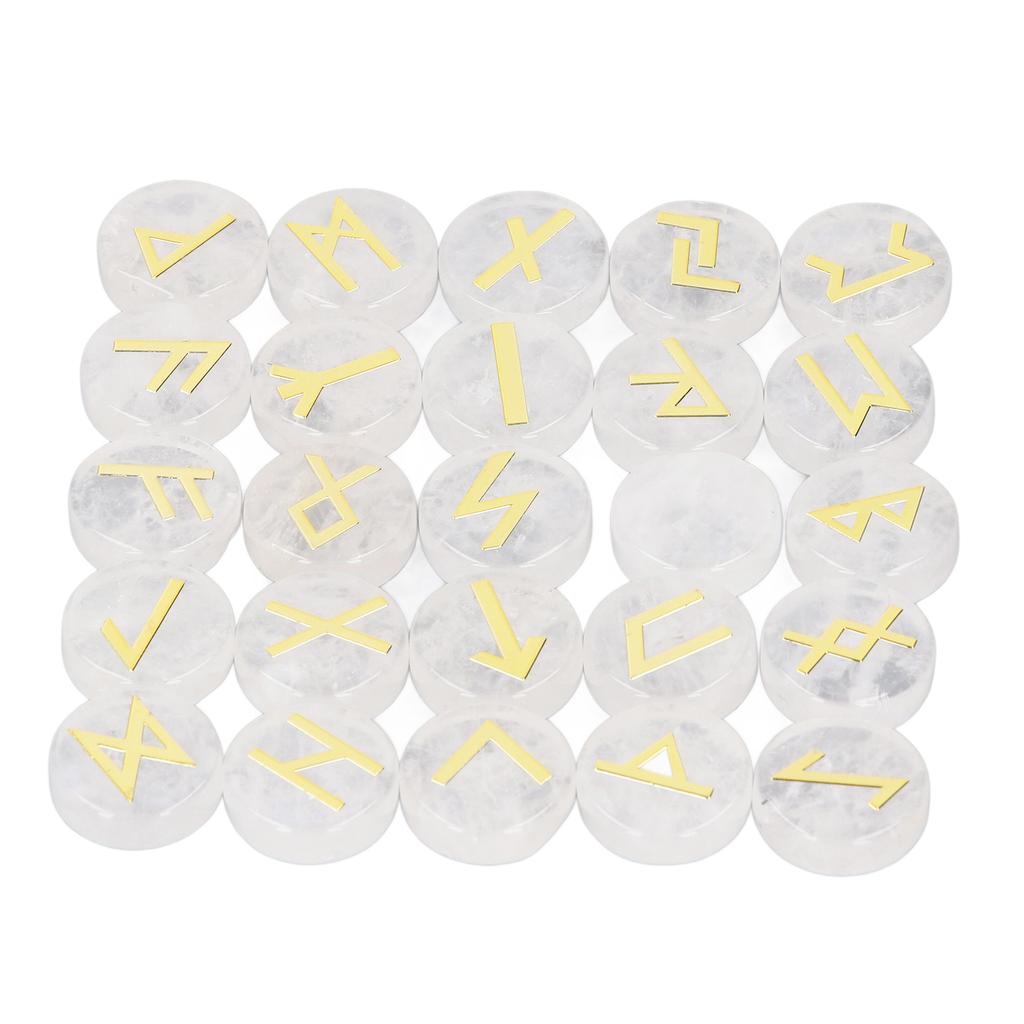 25 Pieces Round Rune Stones Engraved Symbol Stone Set for Yoga Meditation and Holiday Present