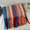 Rainbow Tassel Grid Scarf Thickening Winter Cashmere Scarf Warm Shawl  for Autumn Winter