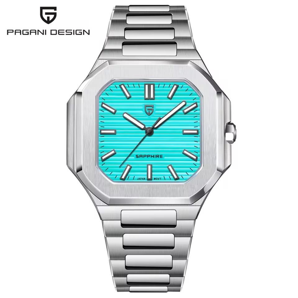 PAGANI DESIGN New Square Sapphire Crystal Luxury Watch Quartz 316L All Steel Waterproof Men watch Japan Movt Luminous Clock