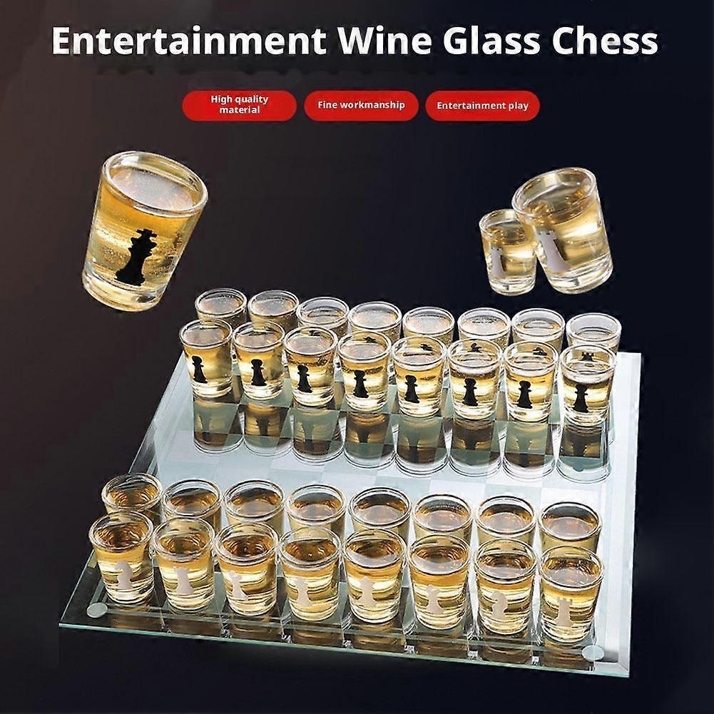 Clear Shot Glass Chess Set, Glass Chess Board 32X Cups Pieces, Drinking Sho