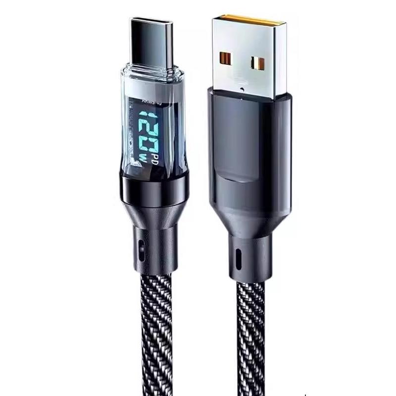 120W Dual Type-C Digital Display Fast Charging Cable for Apple 15/16 and Huawei Honor 6A