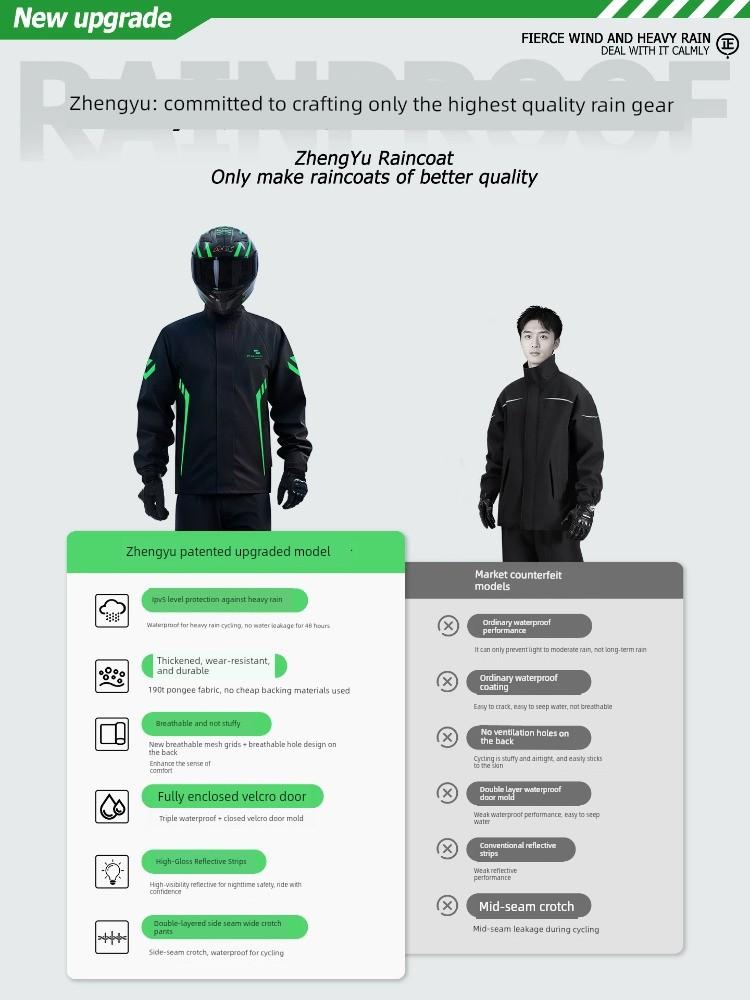 Zhengyu's New Motorcycle Raincoat Set for Men, Full-Body Waterproof, Split-Type Rain Poncho for Outdoor Riding