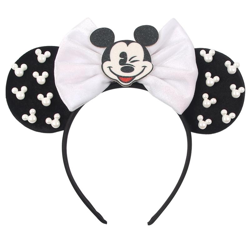 Pearls 3.3"Mouse Ears Headband 5‘’ Velvet Bow Hairband For Girls Festival Party Cosplay DIY Hair Accessories Women Gifts