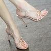 Fashion Temperament Stiletto Sandals Women's Summer New Round Toe Open Toe Cross Slim Strap Non-slip Strap High Heels