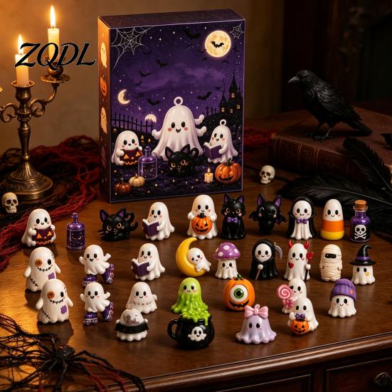 Festive Desktop Decoration Halloween Advent Calendar 2026, 24 Days Countdown with 2D Flat Family Fun Games Acrylic Mini Figures, Collectible Surprise