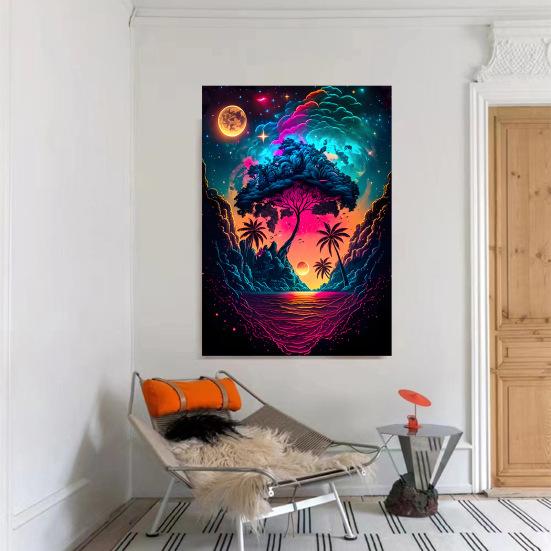Картина со стразами 5D Дерево Луна Пейзаж Полная дрель Блестящие стразы Вышивка Красочные DIY Художественные ремесла Ручная работа Украшение стен дома Горный хрусталь