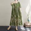 2024 Plus Size Dress New Summer Basic Loose Women O-Neck Vintage Short Sleeve Big Size Beach Long Dress
