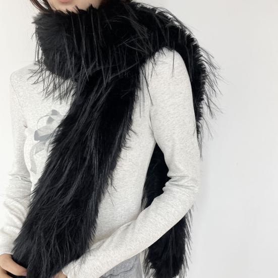 Women Long Scarf Solid Color Thickened Imitation Mink Fur Velvet Decor Scarf Warm Thin Scarf Fashion Accessory