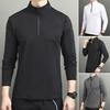 Men's Sports Shirts Stand Collar Half Zip Sweatshirt Solid Color Slim Fit Long