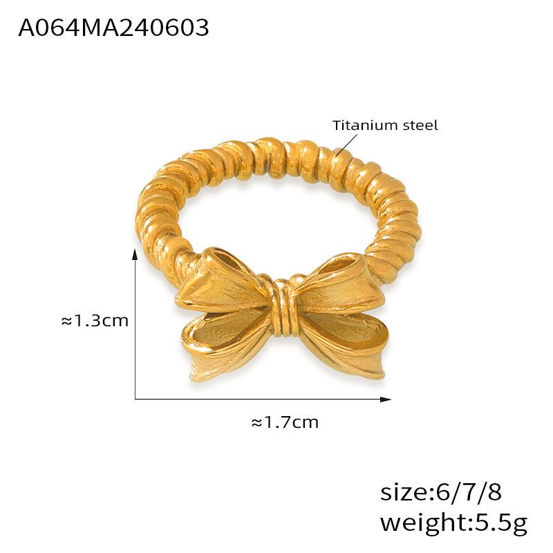 Элегантное кольцо-бантик «Императрица Цыси»: Роскошные позолоченные ювелирные изделия из титановой стали для женщин