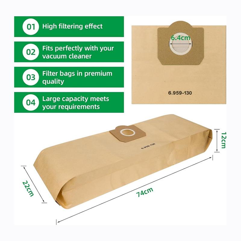 Пылесборники для пылесоса Karcher 6.959-130.0, бумажные фильтр-мешки для пылесоса Karcher WD3 1629 MV3 Premium 15 шт. в упаковке