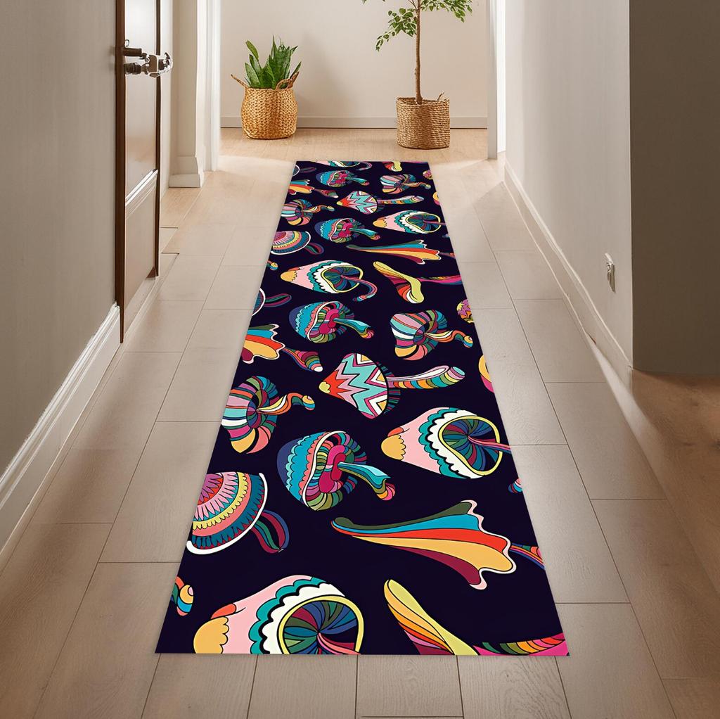 Психоделическое искусство Абстрактный узор Коврик-дорожка Яркий цветовой контраст Дизайн Ретро Хиппи Идеально для прихожей, коридора, домашнего декора