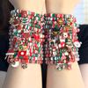 Christmas Bracelet Gift, Santa Claus Soft Pottery Beaded Bracelet with Christmas Adjustable Merry Christmas Wish Bracelet For Women